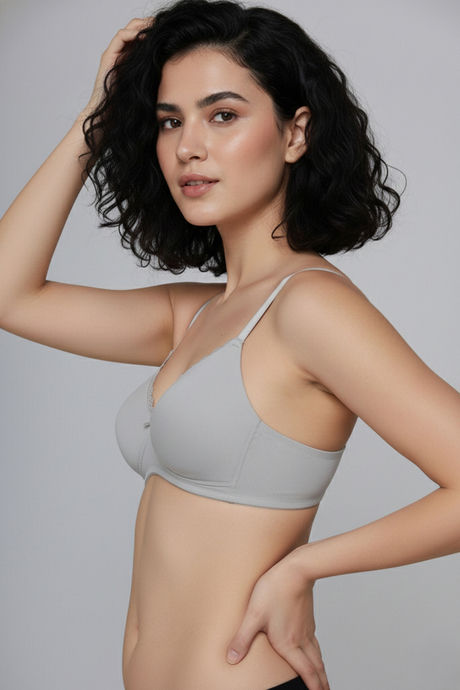 Zivame Padded Non Wired Medium Coverage Tshirt Bra - Grey Melange — image 4